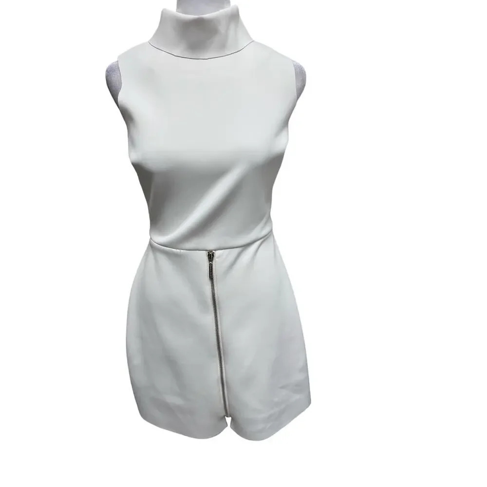 Marciano Mock Neck White Fit & Flare Dress Size Small Stretch Hoco